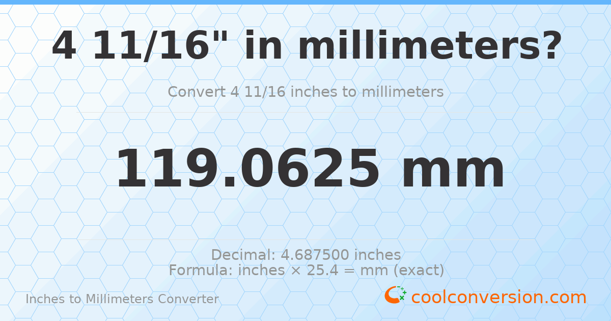 4 11/16 inches to mm — 119.0625 mm