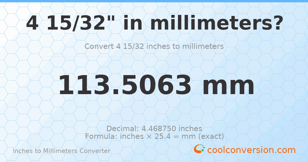 4 15/32 inches to mm — 113.5063 mm