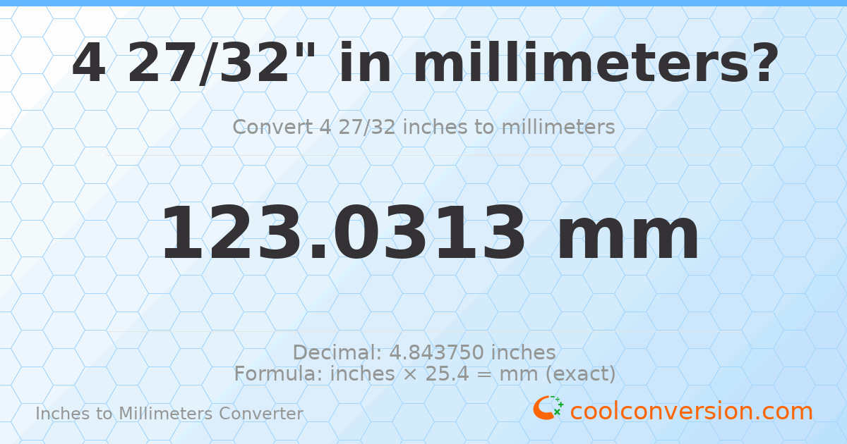 4 27/32 inches to mm — 123.0313 mm