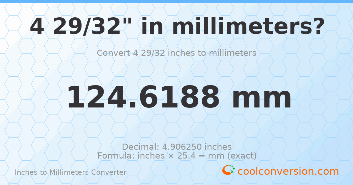 4 29/32 inches to mm — 124.6188 mm