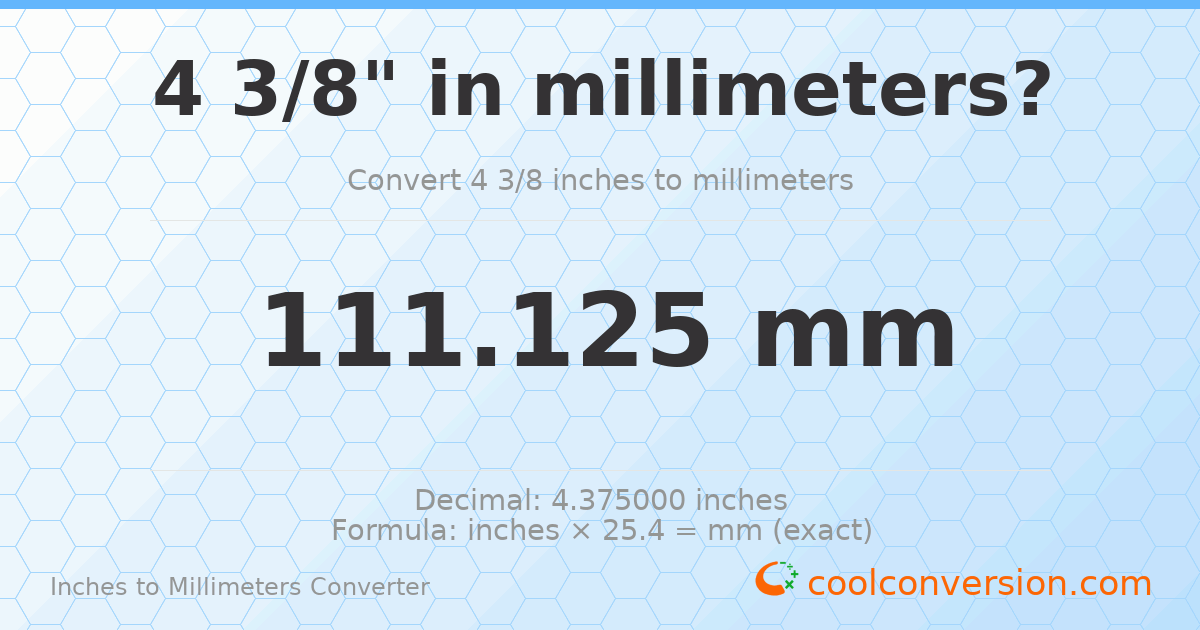 4 3/8 inches to mm — 111.125 mm