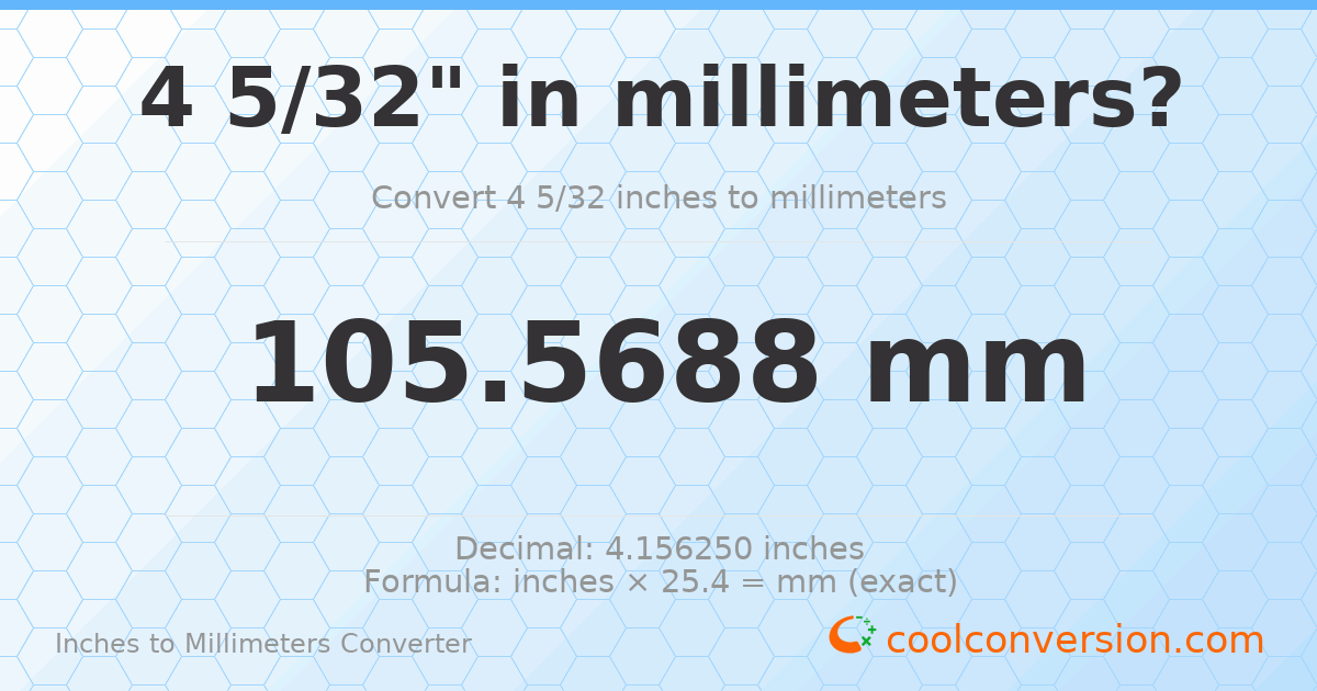 4 5/32 inches to mm — 105.5688 mm