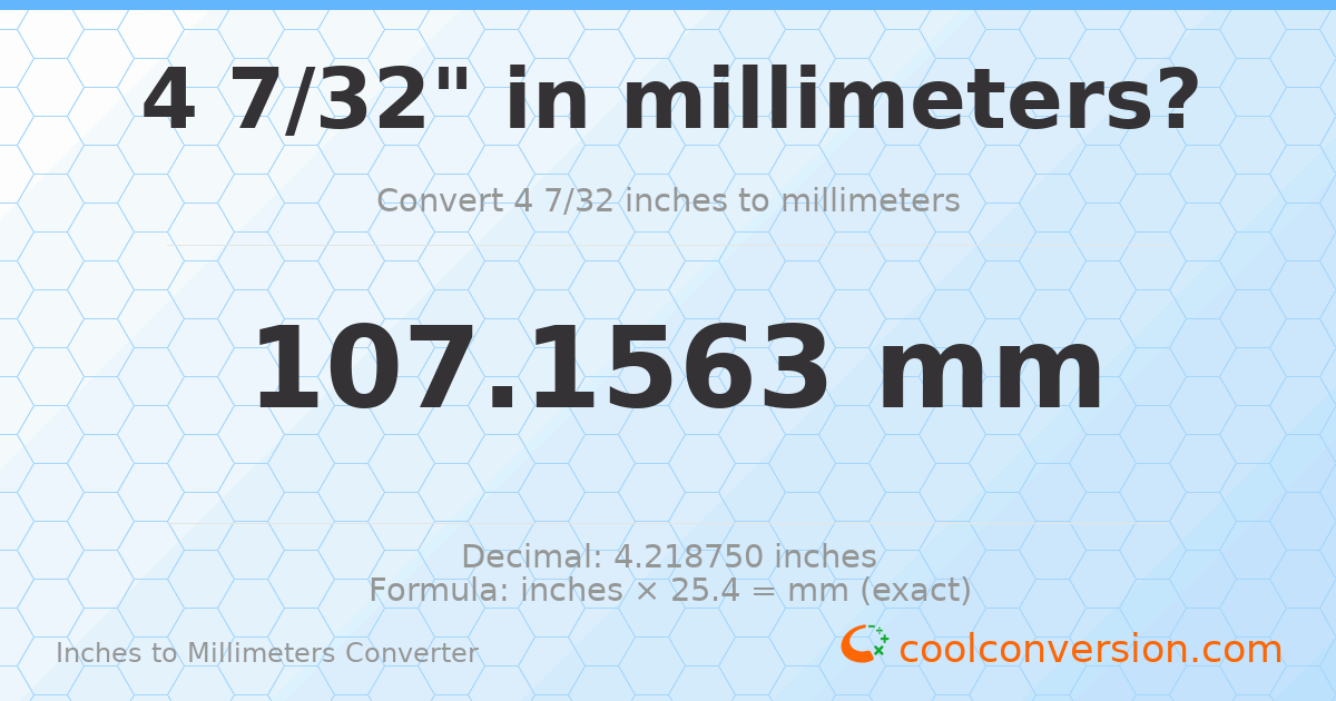 4 7/32 inches to mm — 107.1563 mm