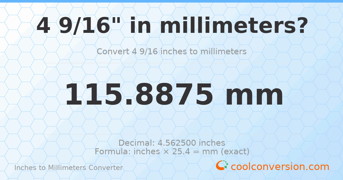 4 9/16 inches to mm — 115.8875 mm
