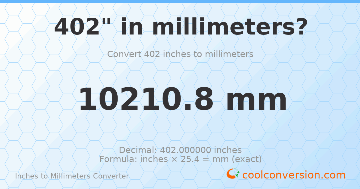 402 inches to mm — 10210.8 mm