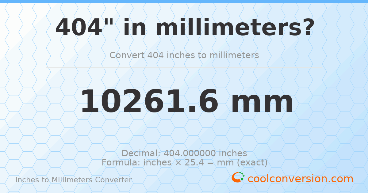 404 inches to mm — 10261.6 mm