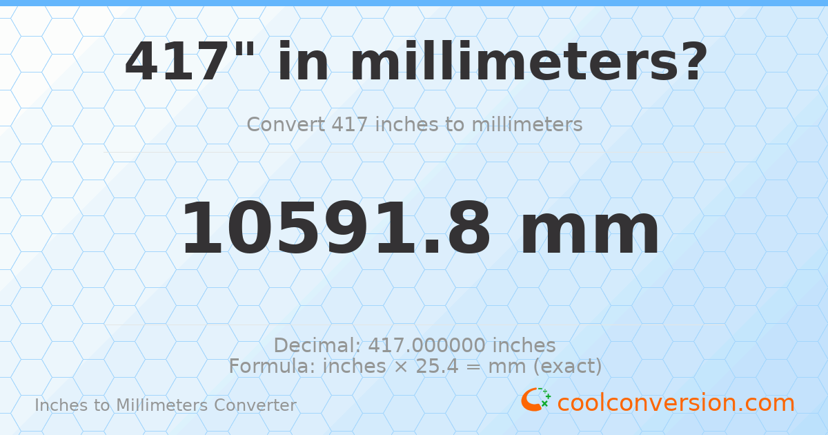 417 inches to mm — 10591.8 mm