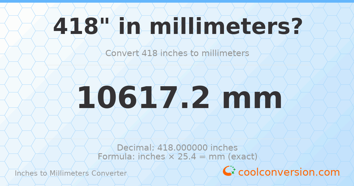 418 inches to mm — 10617.2 mm