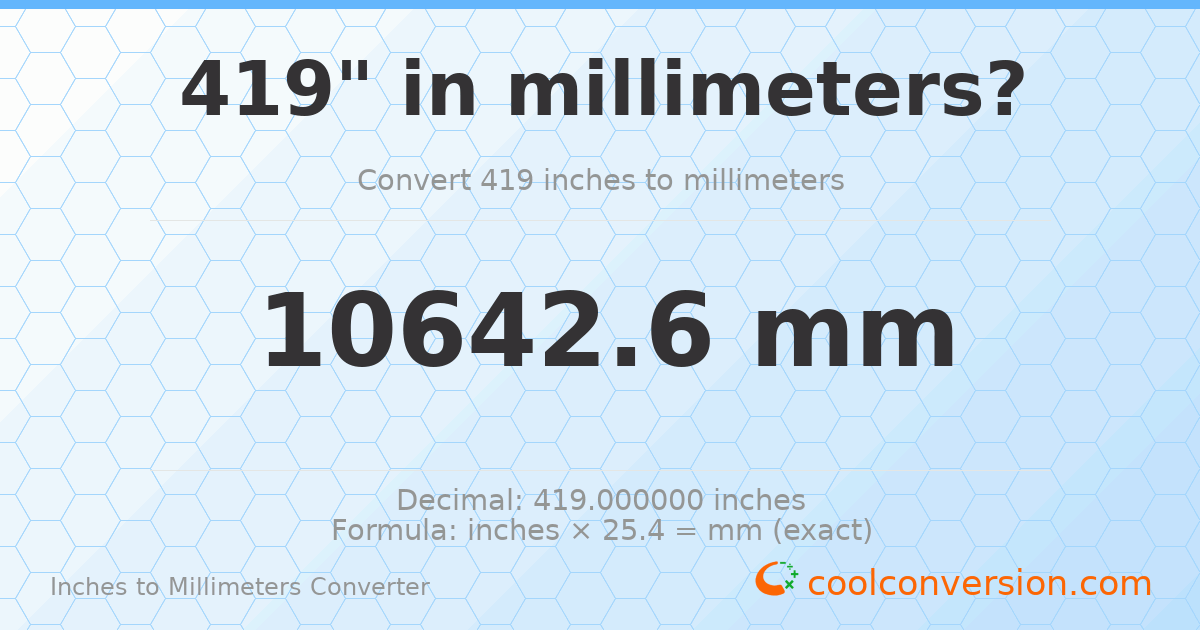419 inches to mm — 10642.6 mm