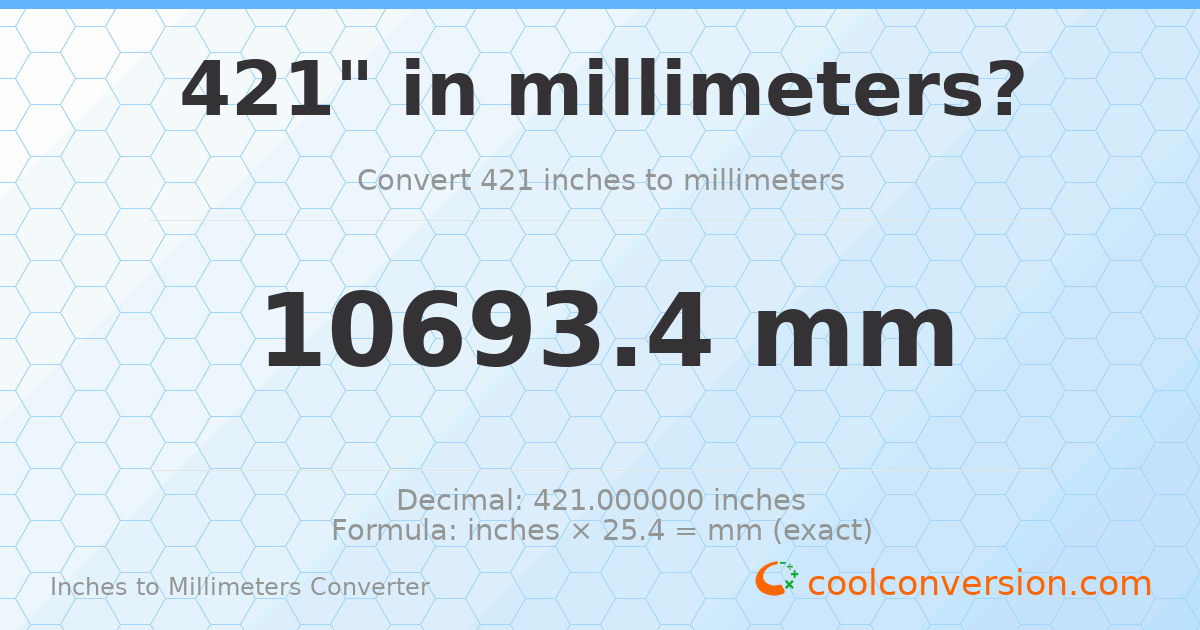 421 inches to mm — 10693.4 mm