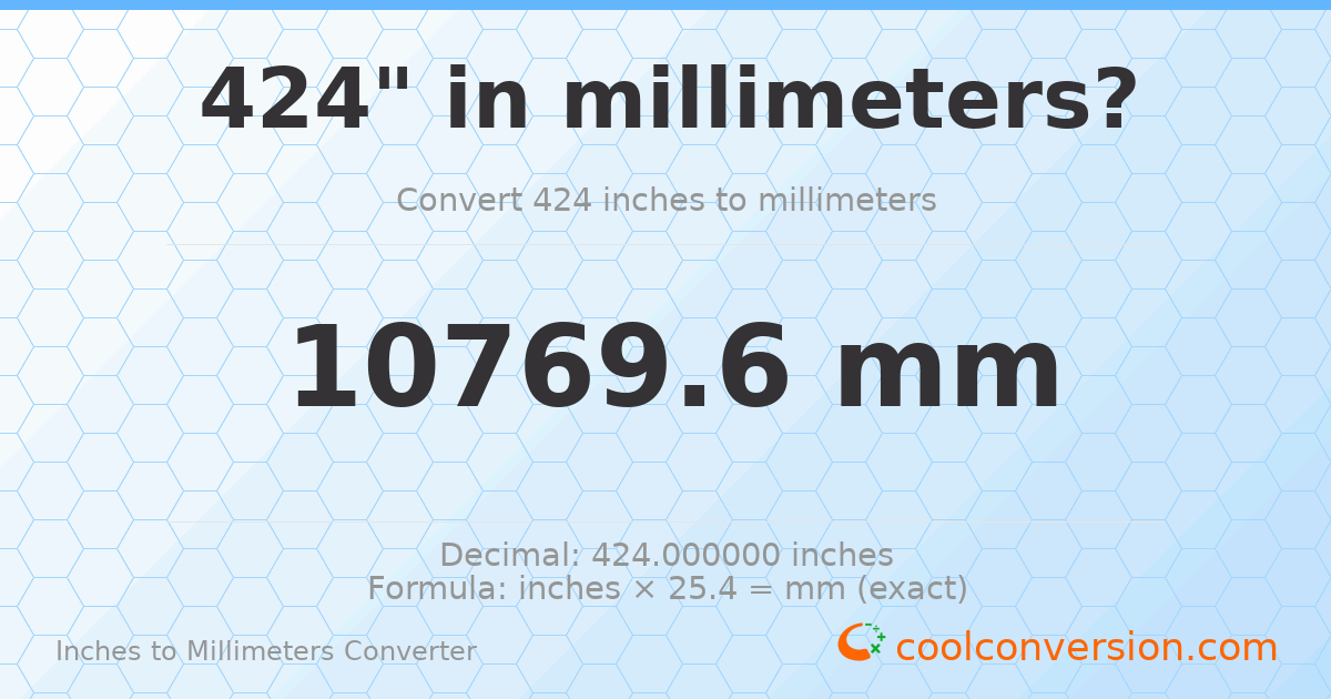 424 inches to mm — 10769.6 mm