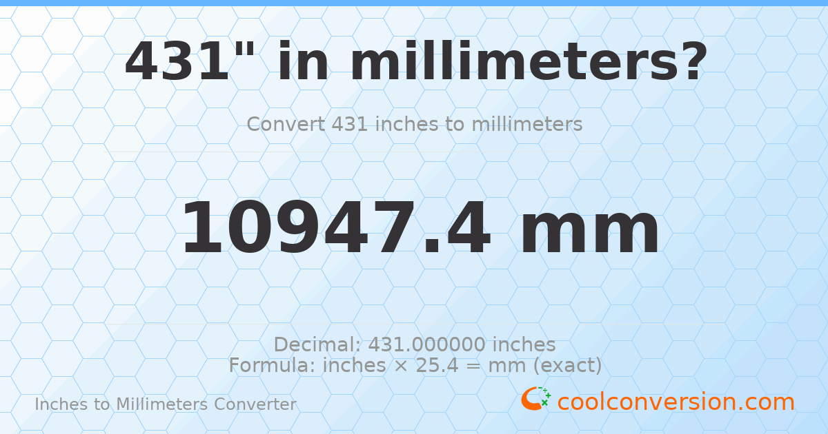 431 inches to mm — 10947.4 mm