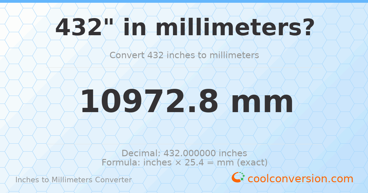 432 inches to mm — 10972.8 mm