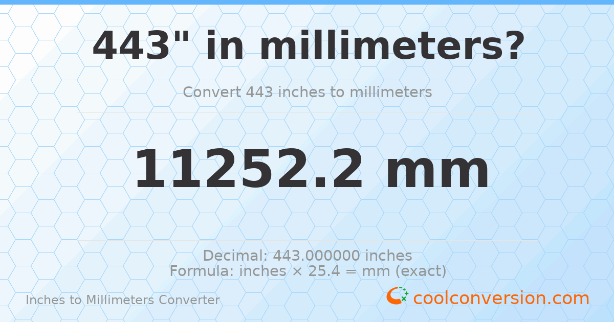 443 inches to mm — 11252.2 mm