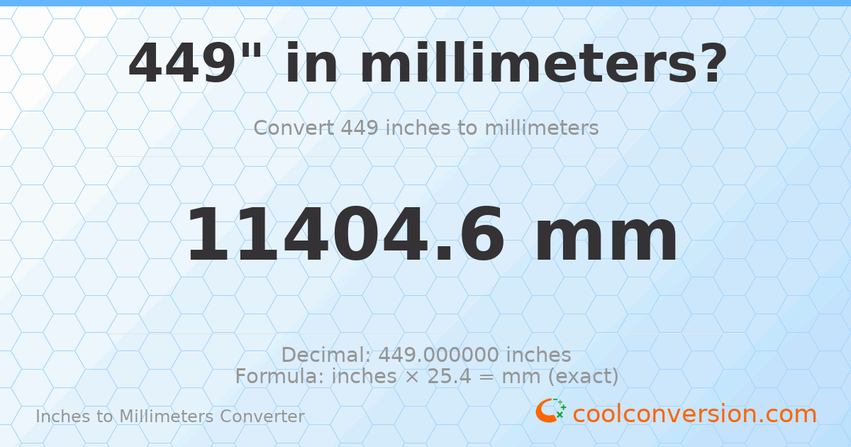 449 inches to mm — 11404.6 mm