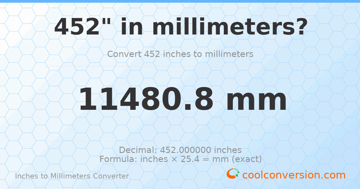 452 inches to mm — 11480.8 mm
