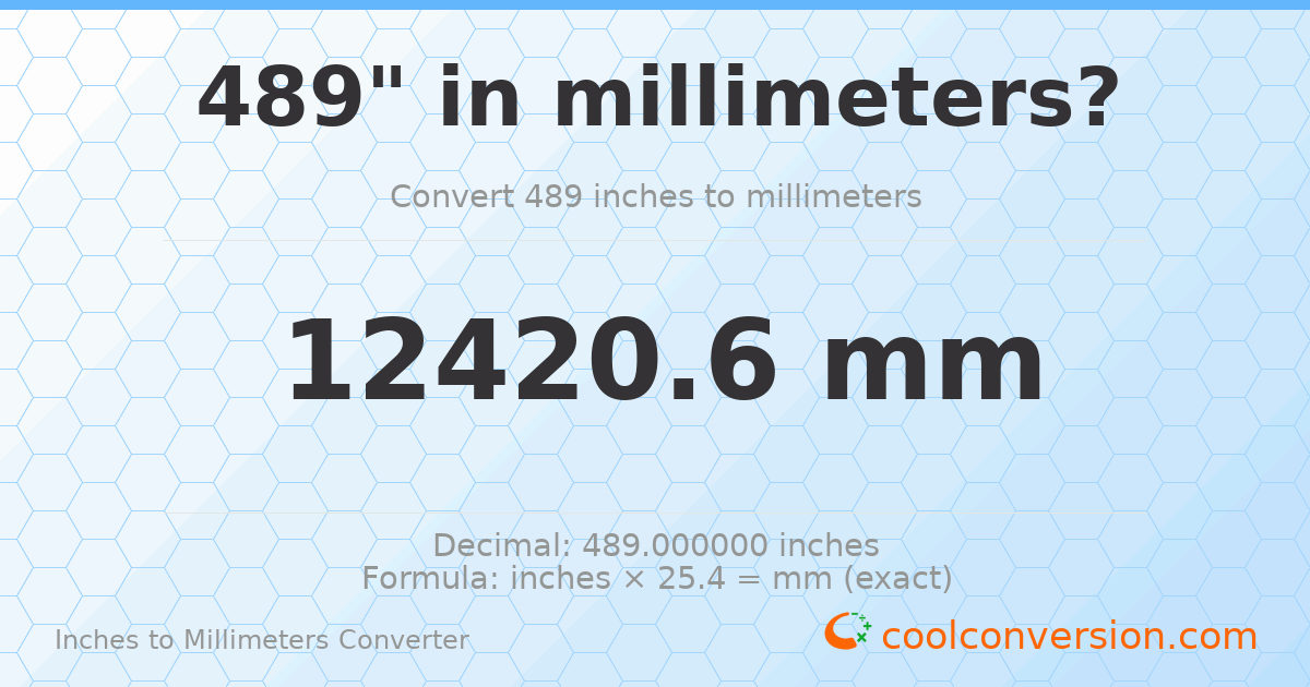 489 inches to mm — 12420.6 mm