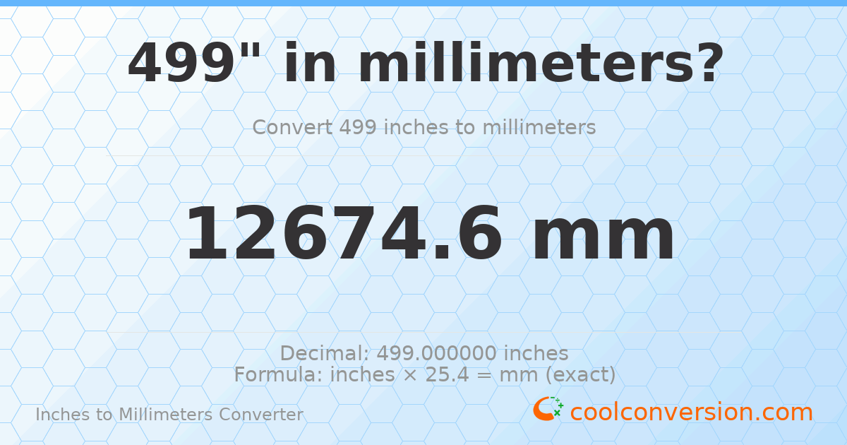 499 inches to mm — 12674.6 mm