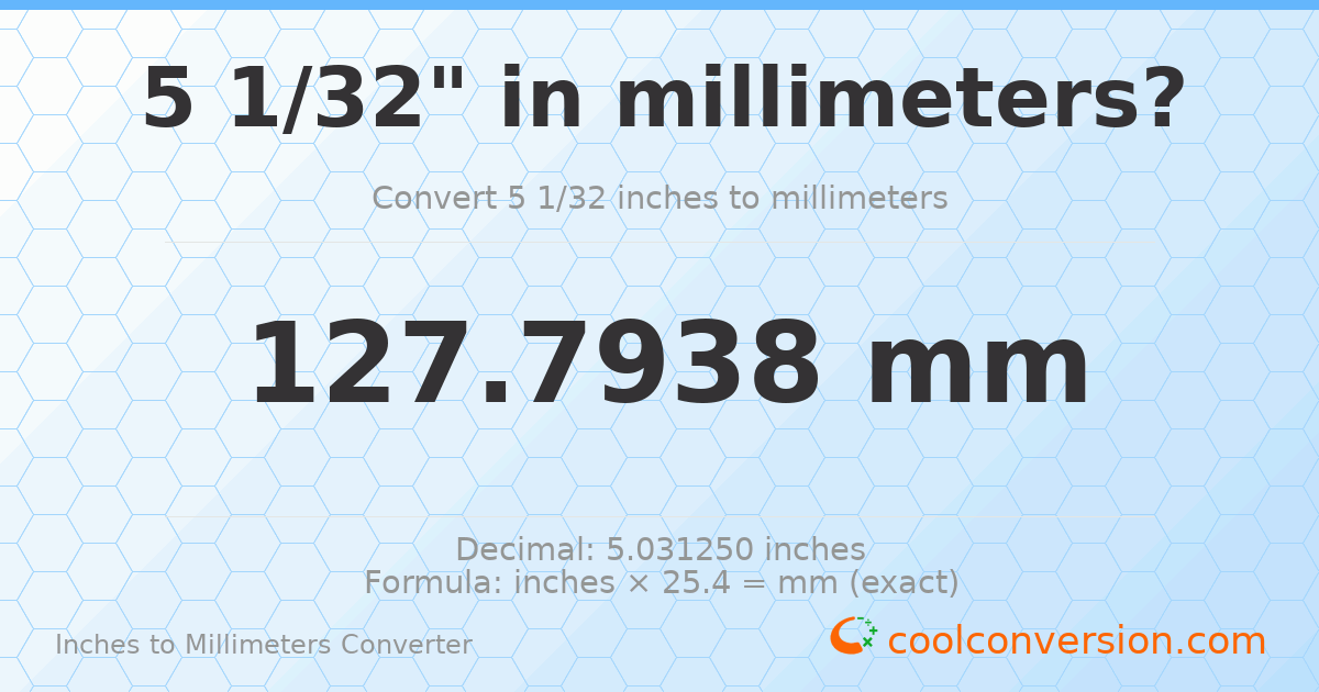 5 1/32 inches to mm — 127.7938 mm