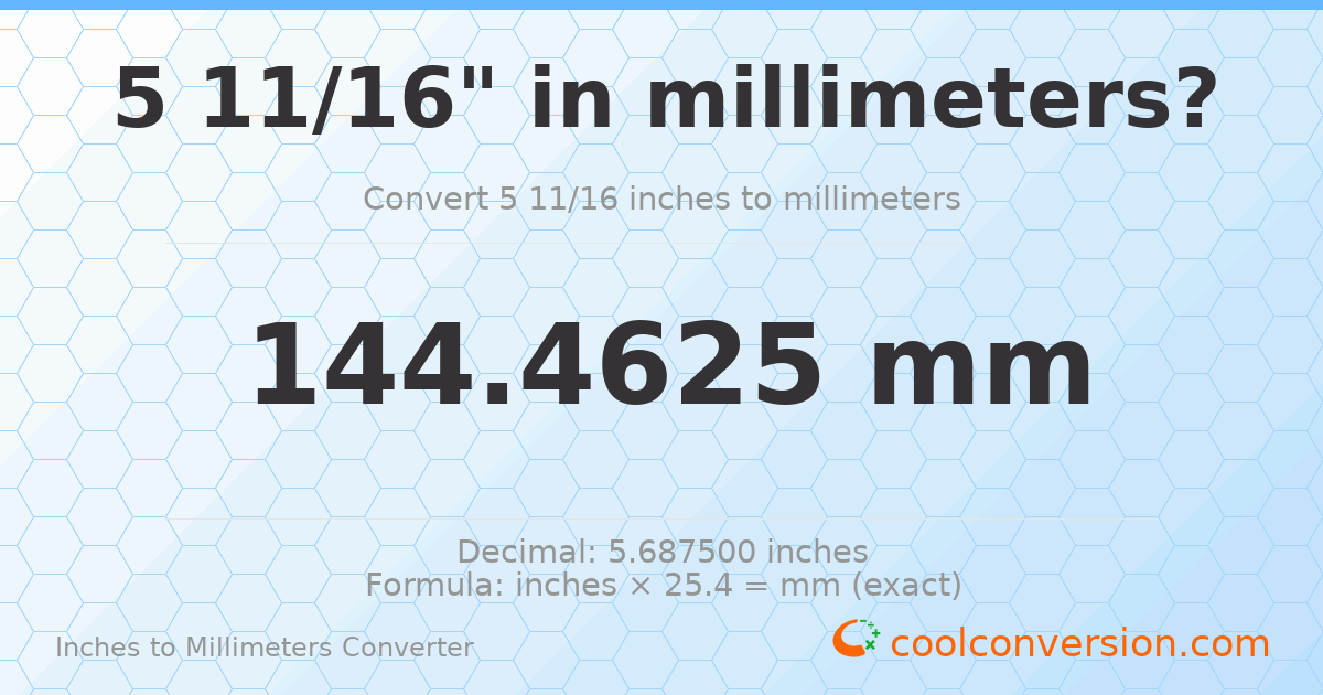 5 11/16 inches to mm — 144.4625 mm