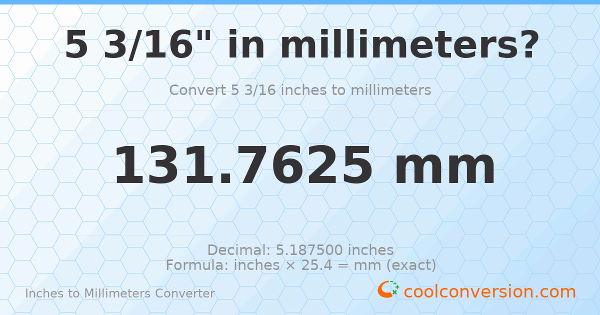5 3/16 inches to mm — 131.7625 mm