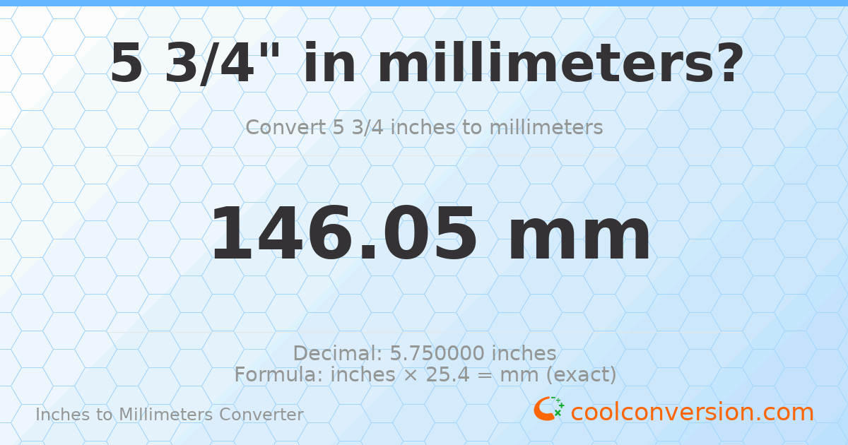 5 3/4 inches to mm — 146.05 mm