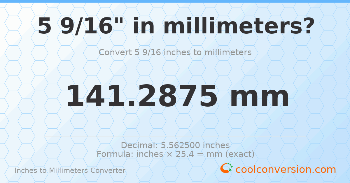5 9/16 inches to mm — 141.2875 mm