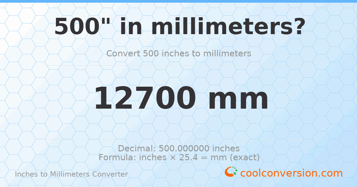 500 inches to mm — 12700 mm