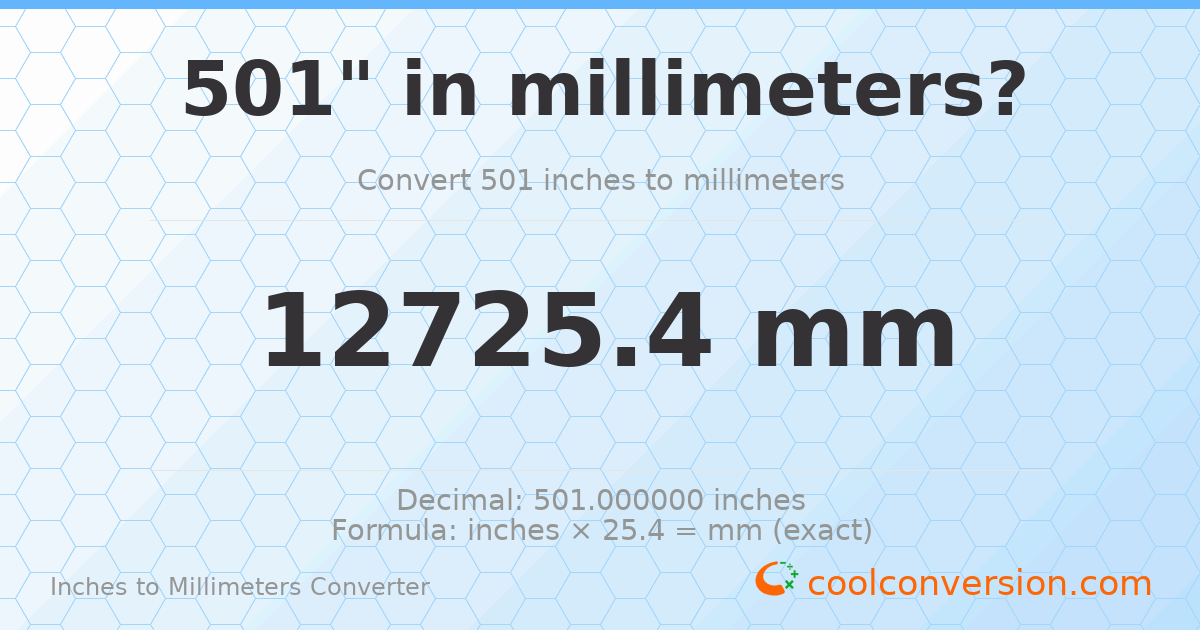 501 inches to mm — 12725.4 mm