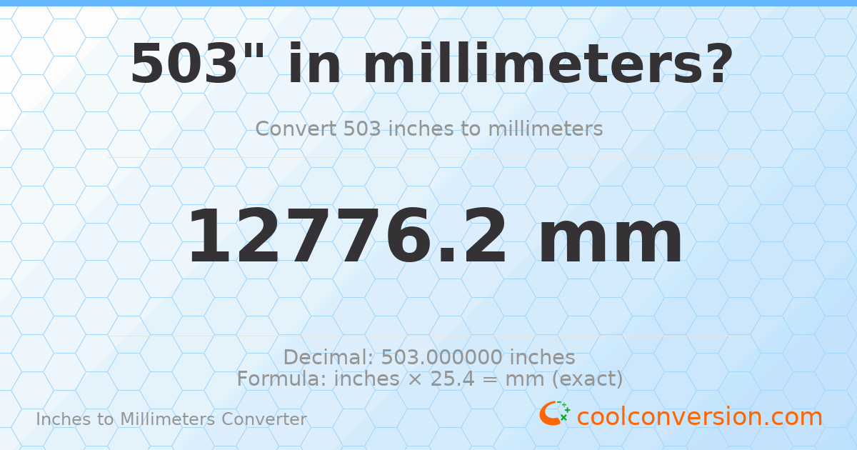 503 inches to mm — 12776.2 mm