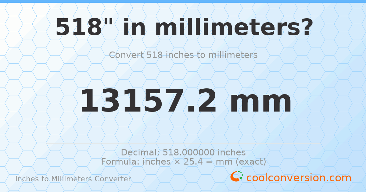 518 inches to mm — 13157.2 mm