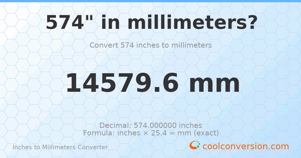 574 inches to mm — 14579.6 mm