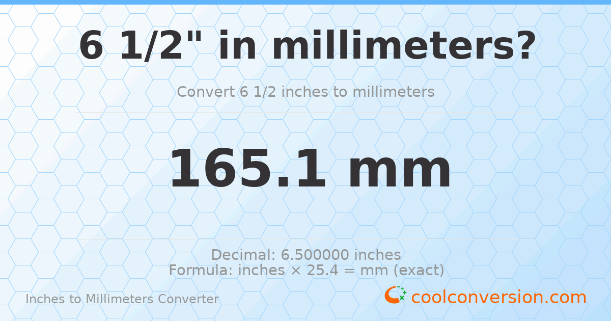 6 1/2 inches to mm — 165.1 mm