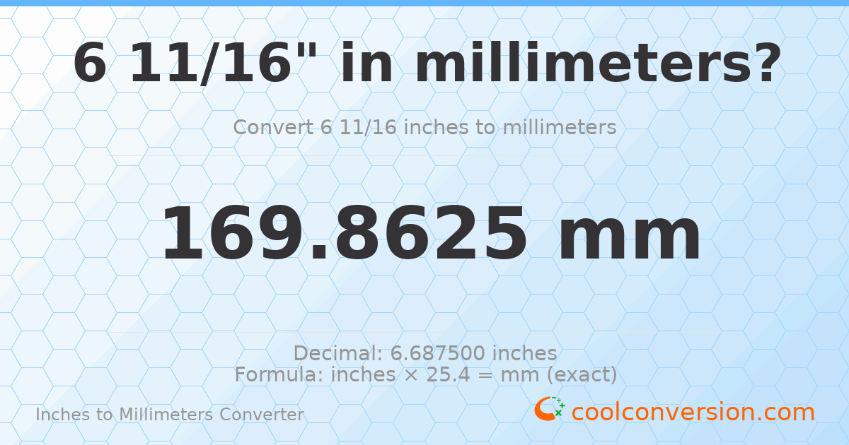 6 11/16 inches to mm — 169.8625 mm