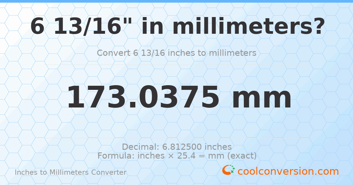 6 13/16 inches to mm — 173.0375 mm