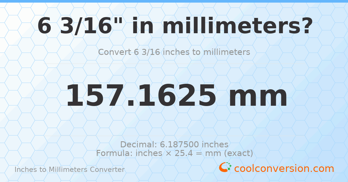 6 3/16 inches to mm — 157.1625 mm