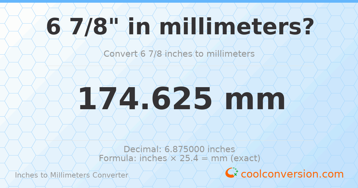 6 7/8 inches to mm — 174.625 mm