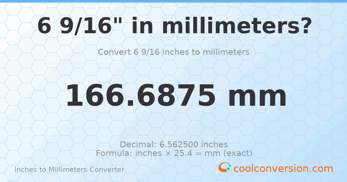 6 9/16 inches to mm — 166.6875 mm