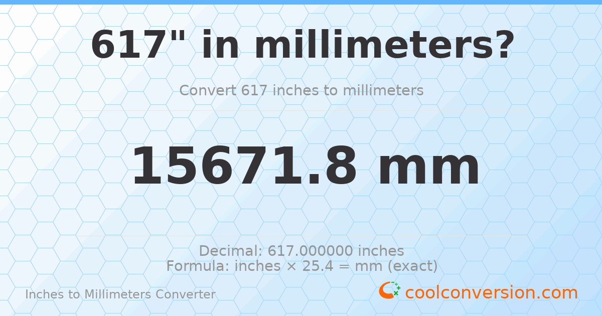 617 inches to mm — 15671.8 mm