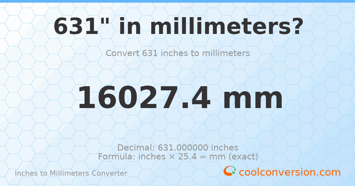 631 inches to mm — 16027.4 mm