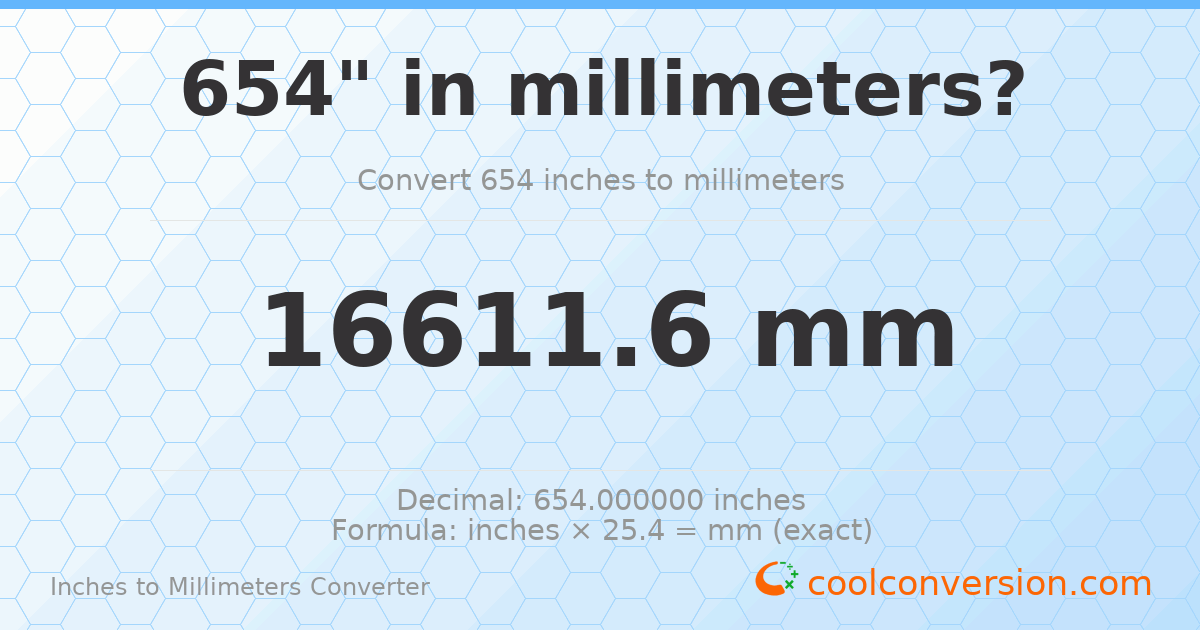 654 inches to mm — 16611.6 mm