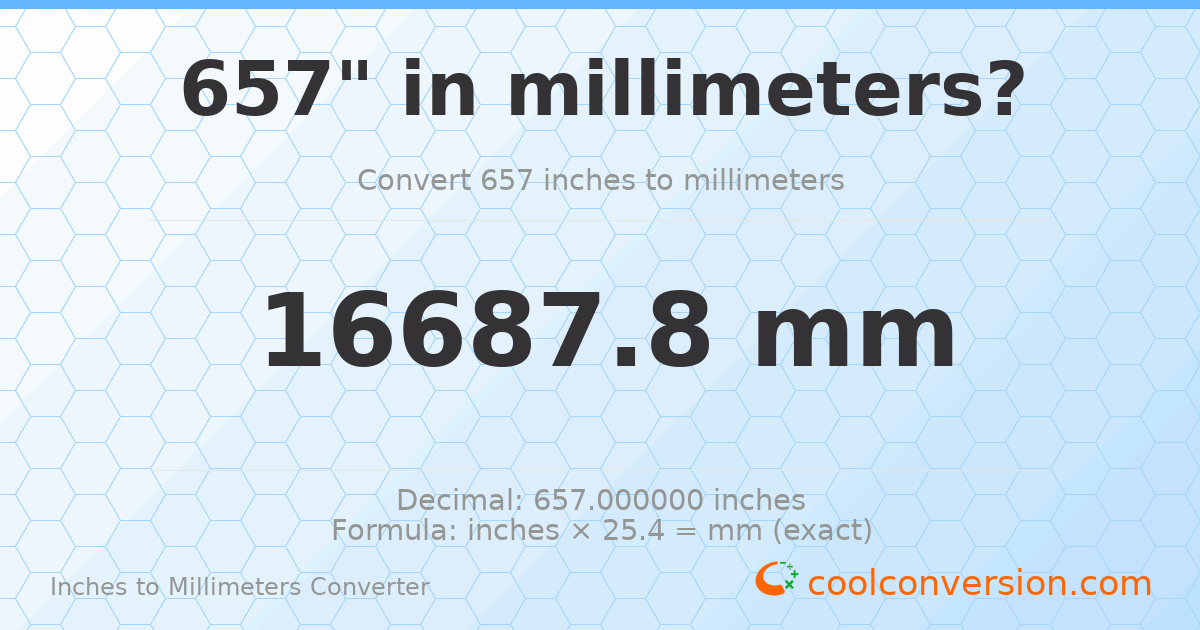 657 inches to mm — 16687.8 mm