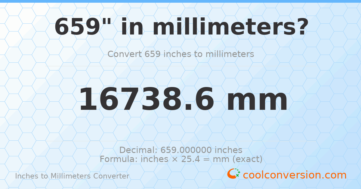 659 inches to mm — 16738.6 mm