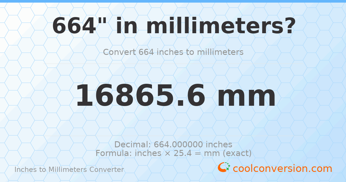 664 inches to mm — 16865.6 mm