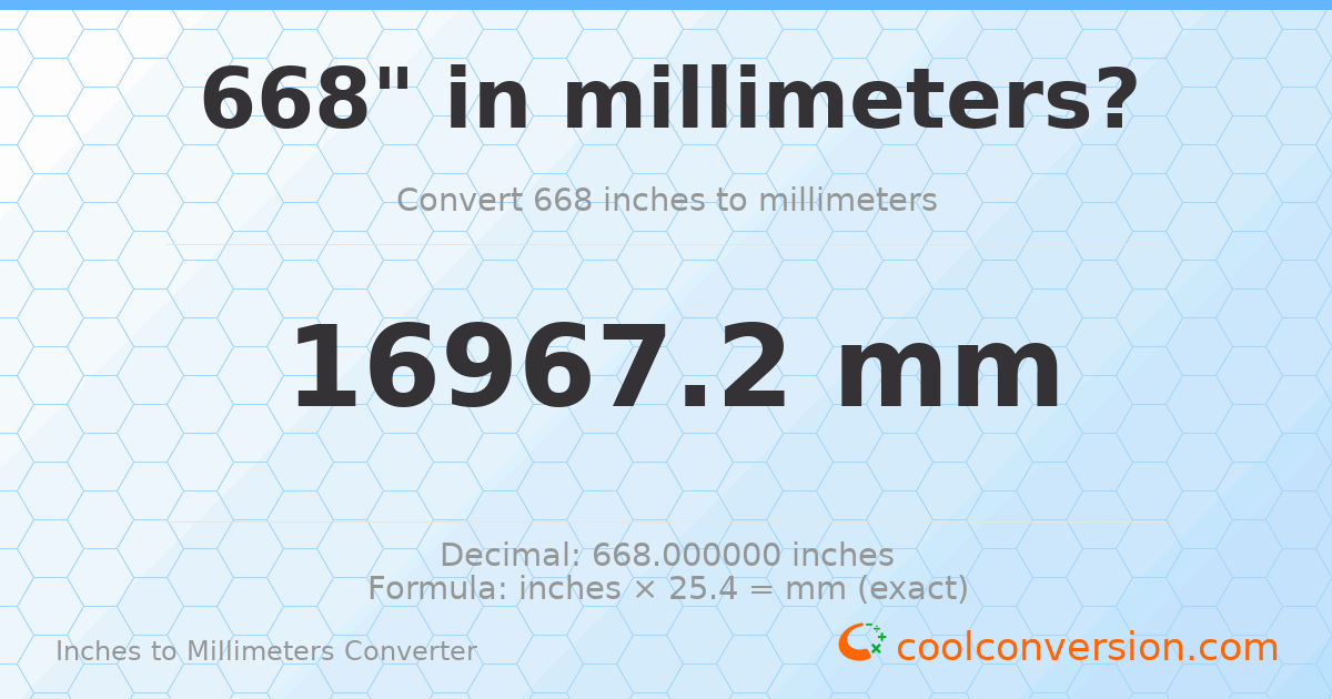 668 inches to mm — 16967.2 mm