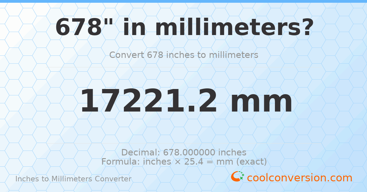 678 inches to mm — 17221.2 mm