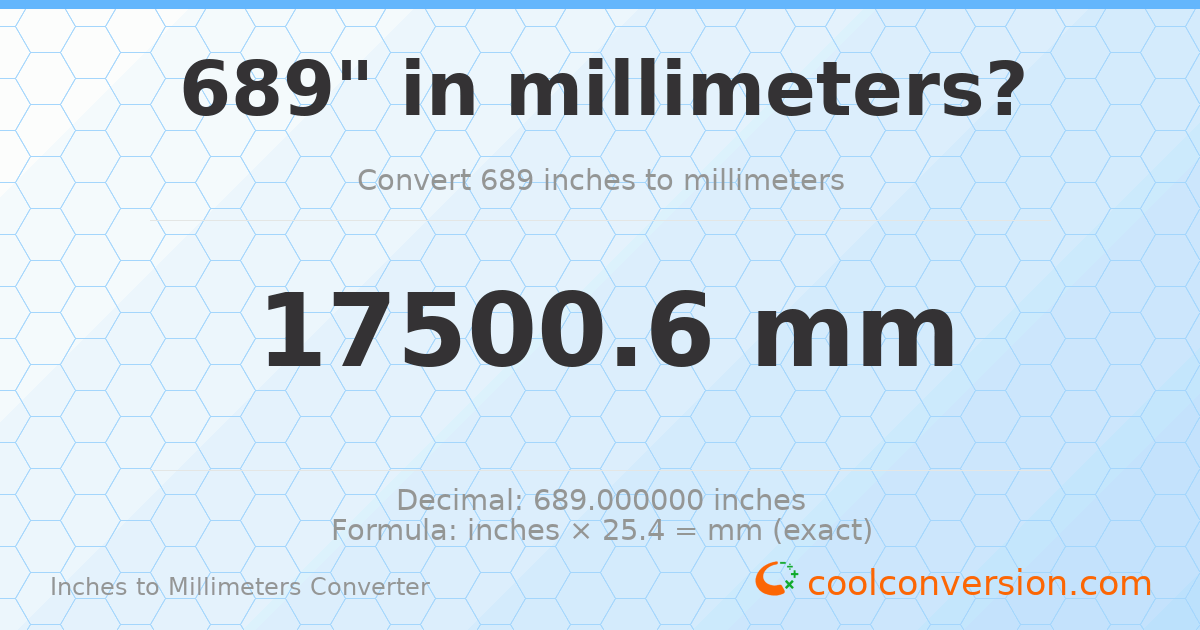 689 inches to mm — 17500.6 mm