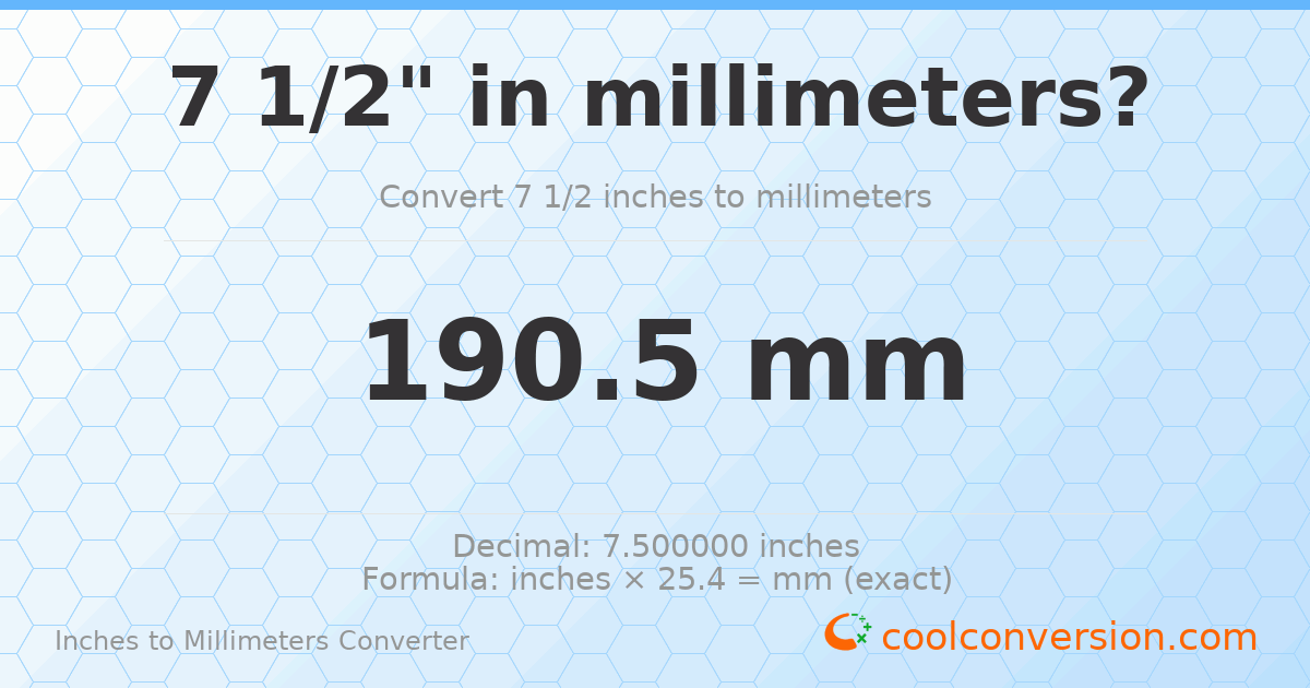 7 1/2 inches to mm — 190.5 mm
