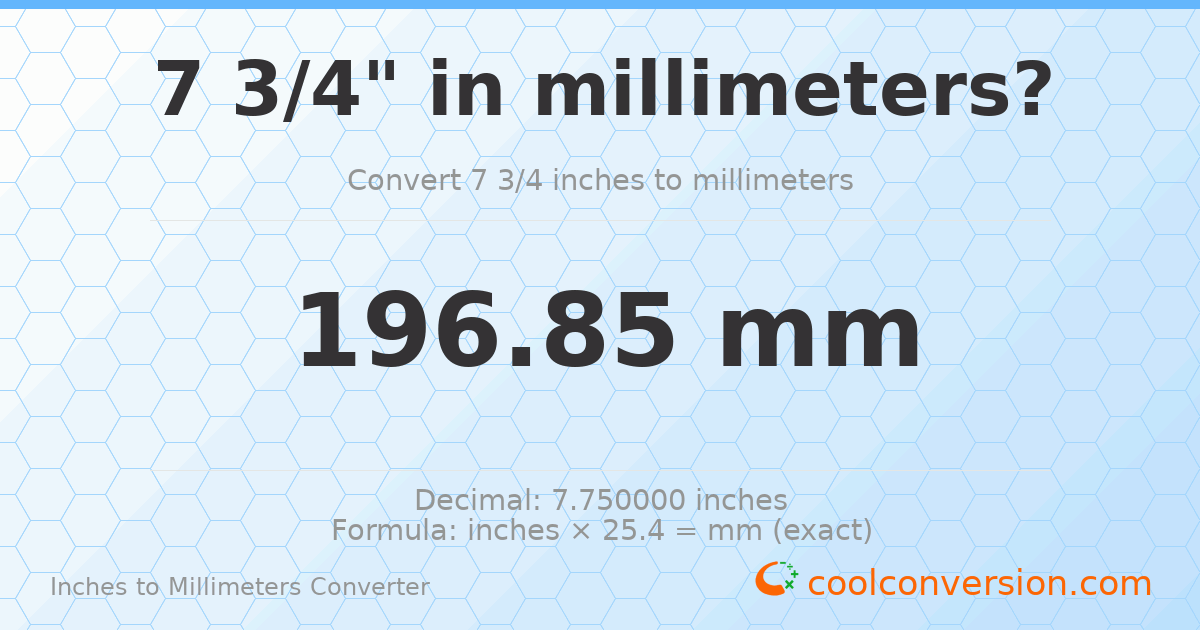 7 3/4 inches to mm — 196.85 mm