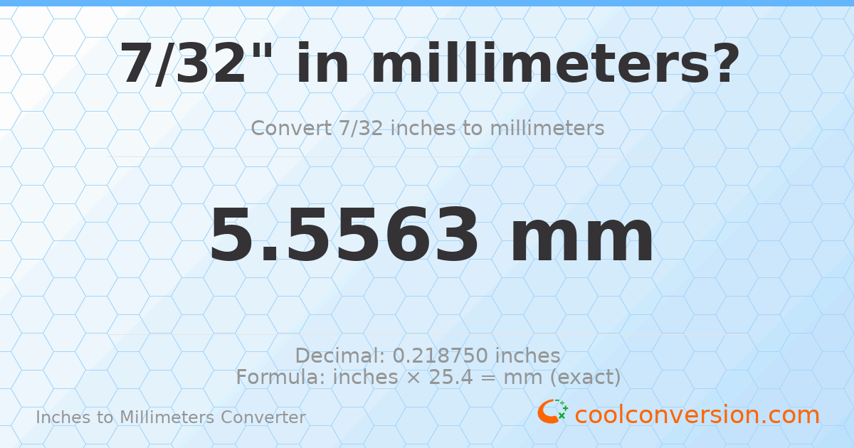 7/32 inches to mm — 5.5563 mm